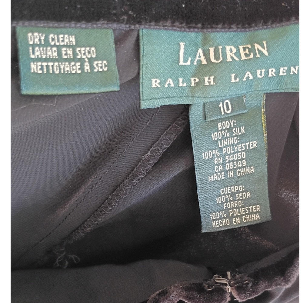 Lauren Ralph Lauren Black 100% Silk Maxi Skirt Velvet Trim Size 10 Formal A-Line - Picture 7 of 7
